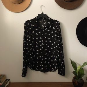 Long sleeve blouse with cat pattern